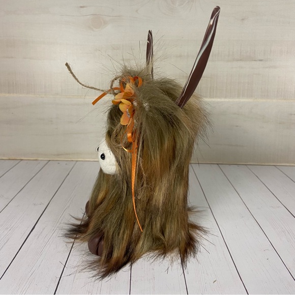 Highland Cow Coo Gnome Rust Brown Handmade Orange Flower Bow Farmhouse Decor - Picture 11 of 13